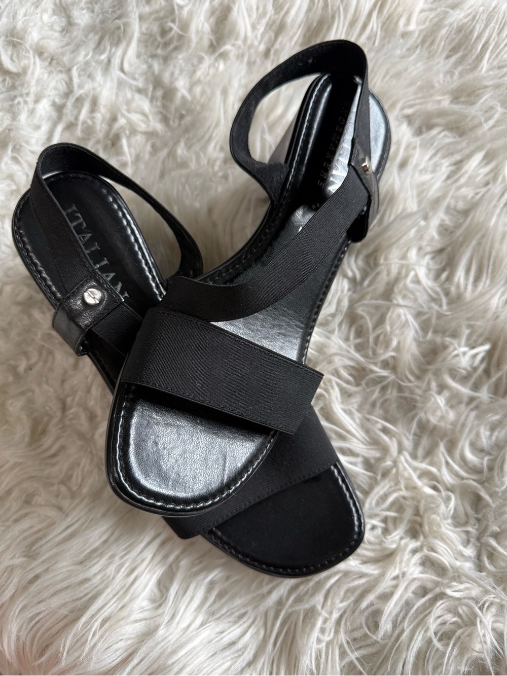 Italian Shoemakers Black Sling Wedge Sandals 10